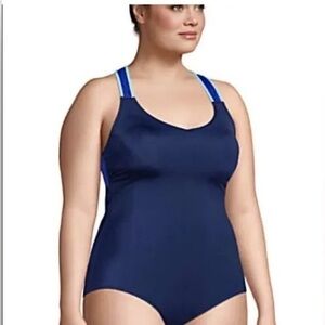 NWT Lands' End Racerback One Piece Deep Sea Navy size 12